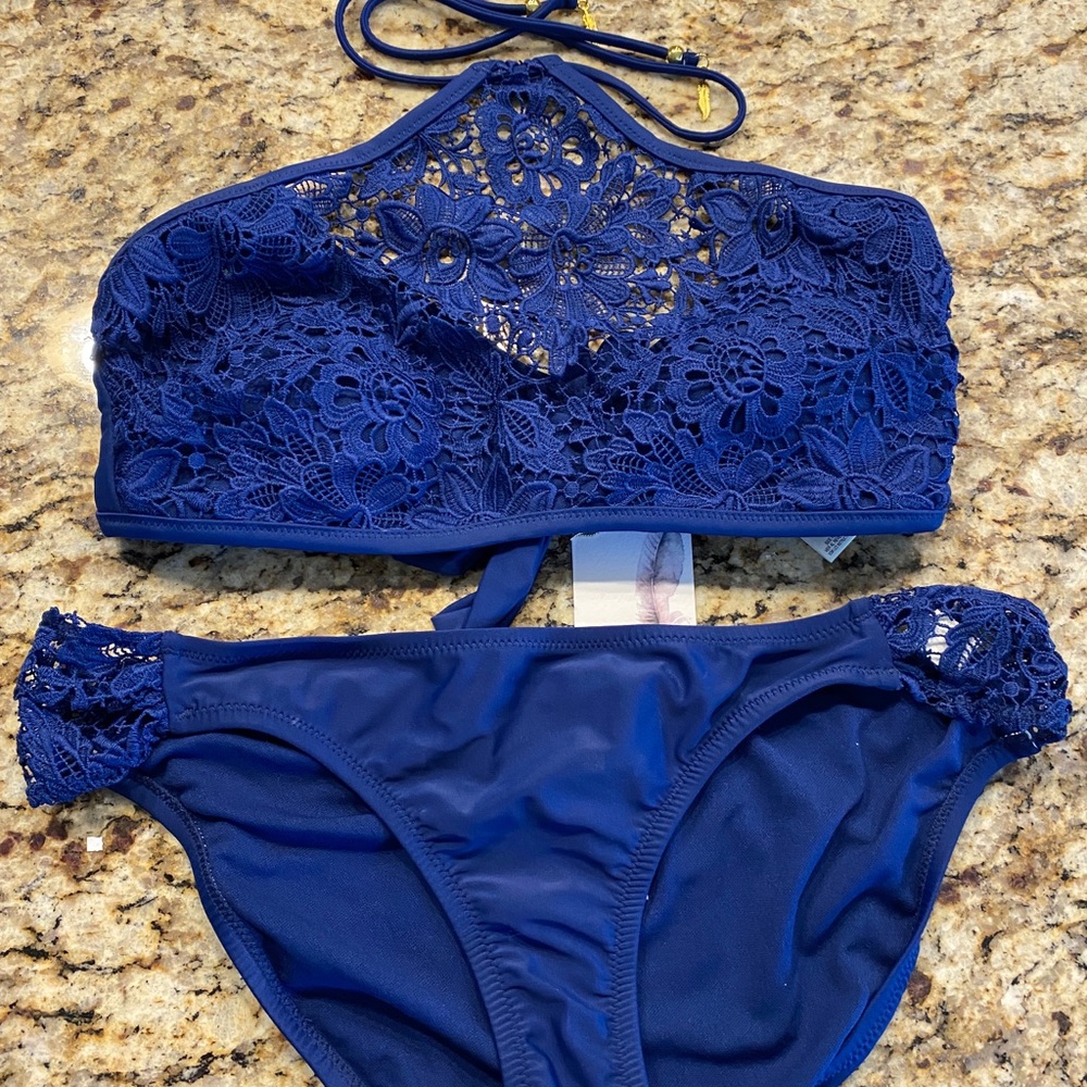 Jessica Simpson Navy Lace Two Piece Swim Suit
